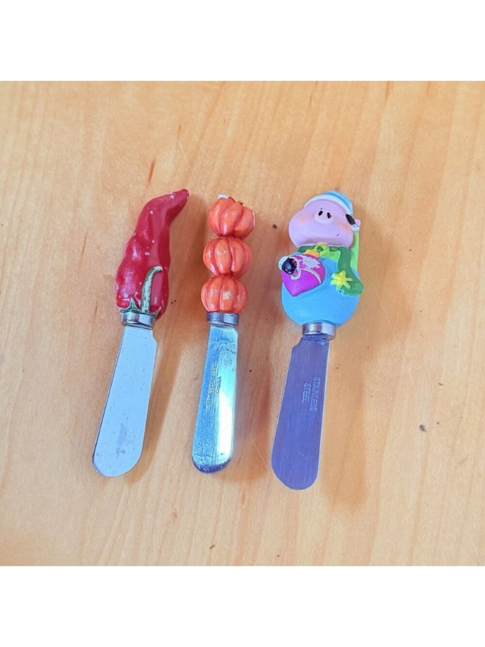 3 Charcuterie Spreaders Ceramic Pepper Squash Piggy Picnic Party Fun